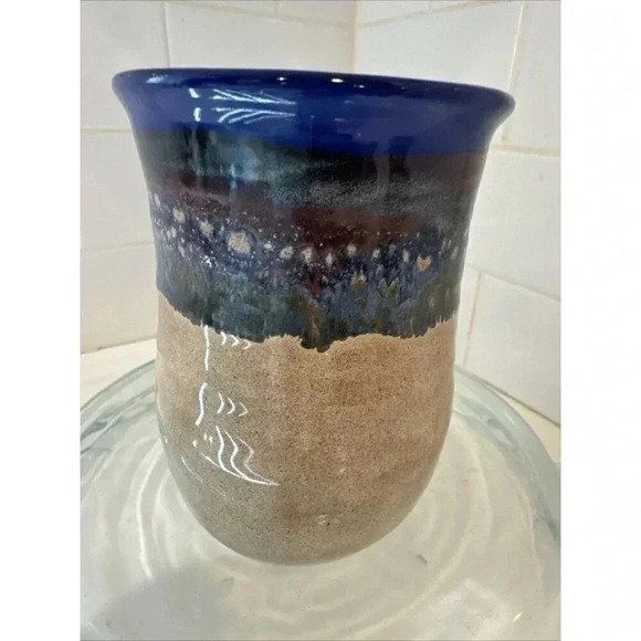 Neher Art Pottery Mug Right Hand Warmer Cup Blue Beige 2022 Signed - Picture 6 of 9